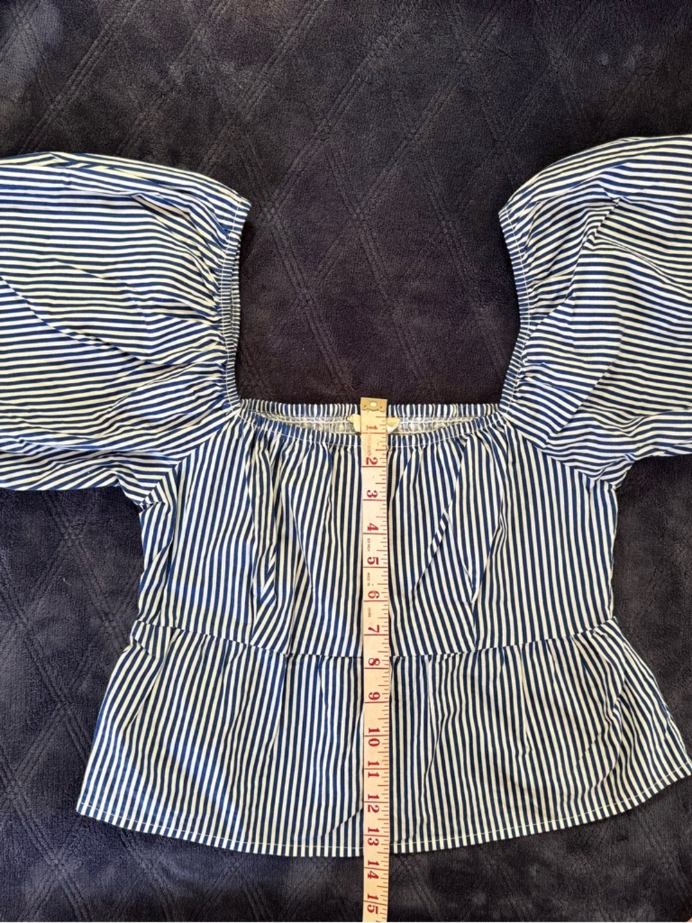 Off-Shoulder Puff Sleeve Striped Blouse - Blue/White